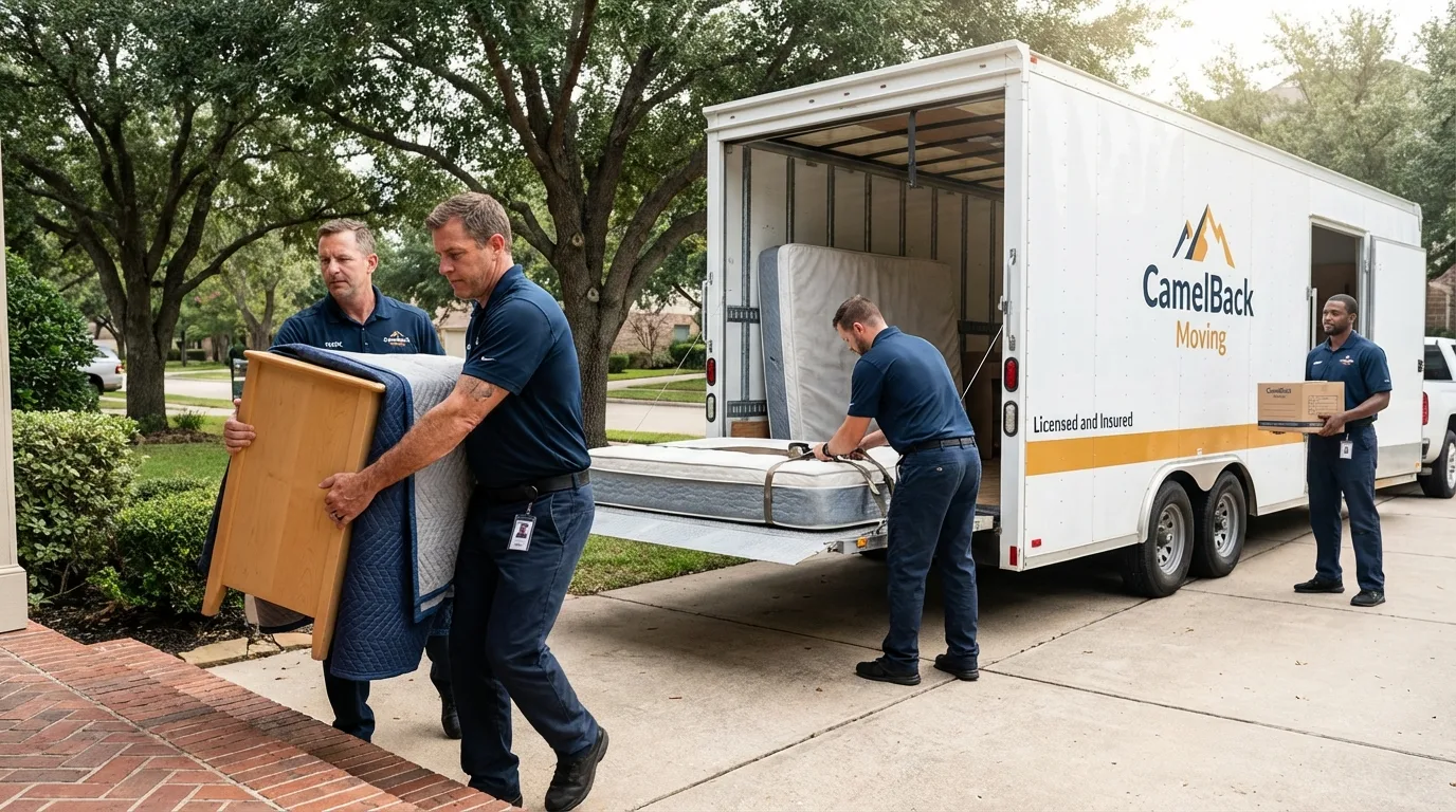Crew loading residential truck for cross-state move from Sturgis, SD