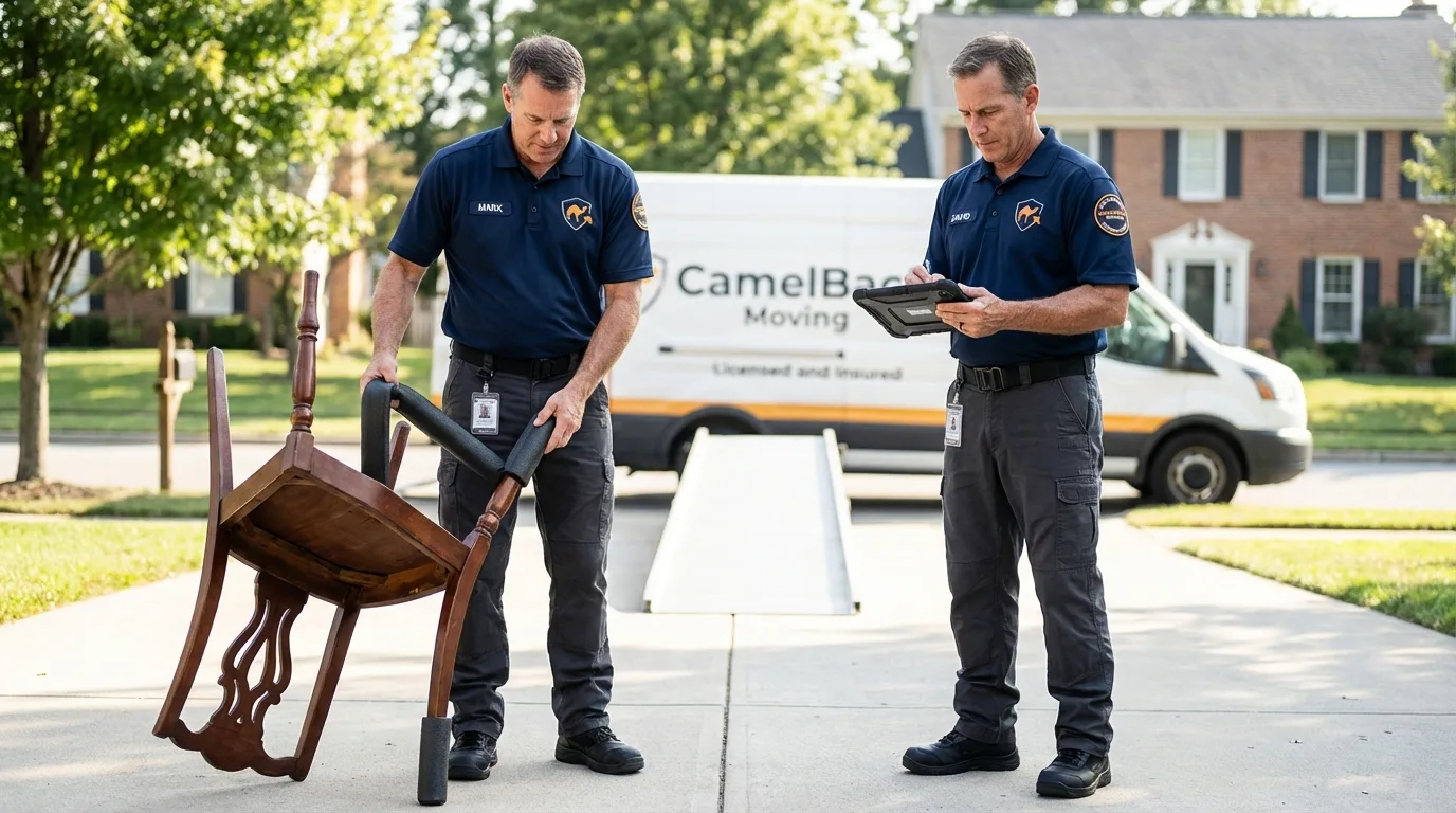 Movers inspecting furniture for damage prevention before loading in Sturgis, SD